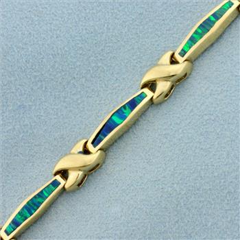 Black Opal Line Tennis Bracelet in 14K Yellow Gold