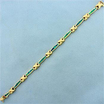 Black Opal Line Tennis Bracelet in 14K Yellow Gold