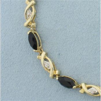 Black Tourmaline and Diamond Bracelet in 14k Yellow Gold