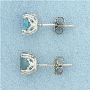 Blue Topaz Stud Earrings in Sterling Silver