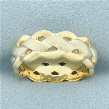 Braided Woven Design Band Ring in 14k Yellow and White Gold