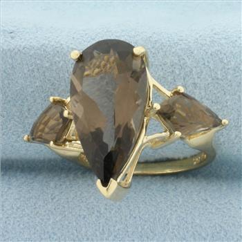 Brazilian Smoky Quartz 3-Stone Ring in 14k Yellow Gold
