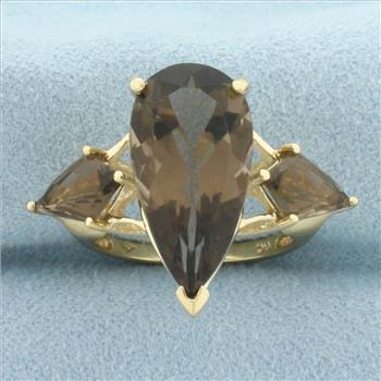 Brazilian Smoky Quartz 3-Stone Ring in 14k Yellow Gold