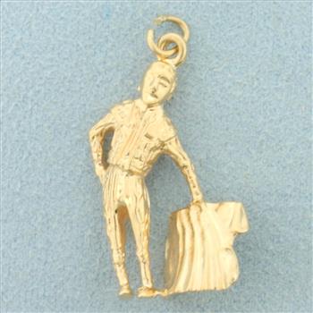 Bull Fighting Matador Charm or Pendant in 14K Yellow Gold