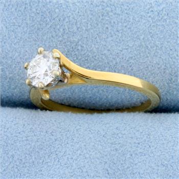 Bypass Diamond Solitaire Engagement Ring in 14k Yellow Gold