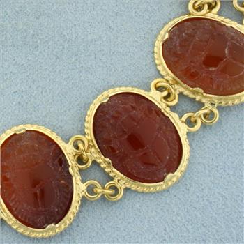 Carnelian Beetle Scarab Bracelet in 18k Yellow Gold