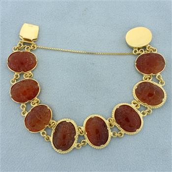Carnelian Beetle Scarab Bracelet in 18k Yellow Gold