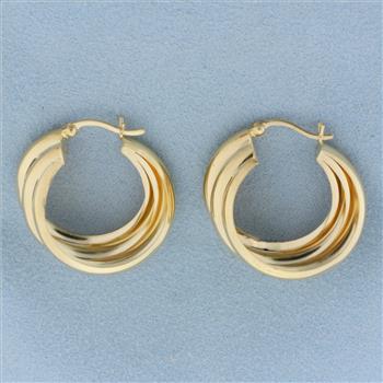 Cascading Triple Hoop Earrings in 14k Yellow Gold