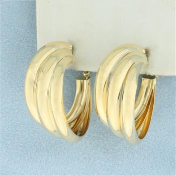 Cascading Triple Hoop Earrings in 14k Yellow Gold
