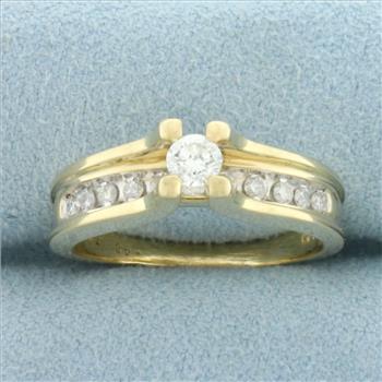 Cathedral Diamond Engagement Ring in 14k Yellow Gold