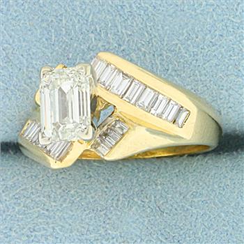Certified 2ct TW Emerald Cut Diamond Bypass Style Ring in 14K Yellow Gold