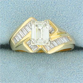 Certified 2ct TW Emerald Cut Diamond Bypass Style Ring in 14K Yellow Gold