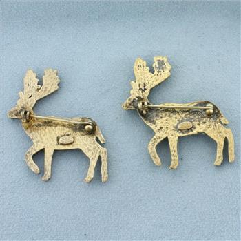 Chanel 01A CC Pearl Deer Brooches Set of 2