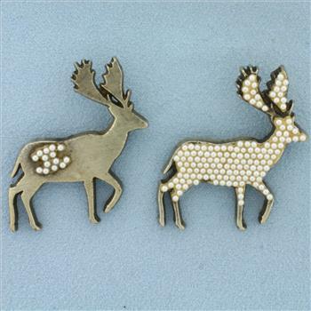 Chanel 01A CC Pearl Deer Brooches Set of 2