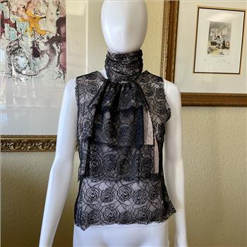 Chanel 03P Camellia Flower Lace Top Blouse with 3 Tier Cravat 40