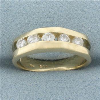 Channel Set 5 Stone Diamond Ring in 10k Yellow Gold