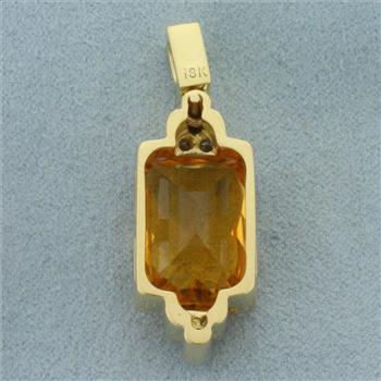 Checkerboard Cut Citrine and Diamond Pendant in 18k Yellow Gold