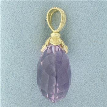 Checkerboard Cut Teardrop Amethyst Swivel Pendant in 14k Yellow Gold