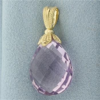 Checkerboard Cut Teardrop Amethyst Swivel Pendant in 14k Yellow Gold