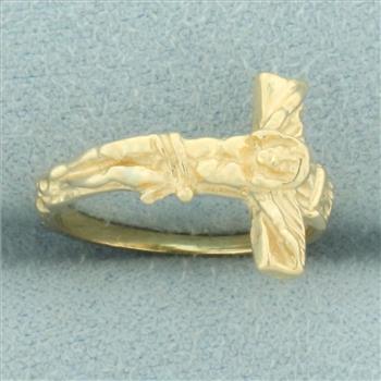 Childs Crucifix Ring in 14k Yellow Gold