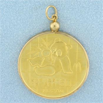 Chinese 1/2 oz Gold Panda Coin Pendant in 14k Yellow Gold Bezel
