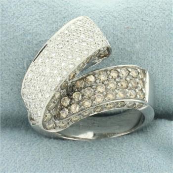 Chocolate and White Diamond Zigzag Ring in 14k White Gold