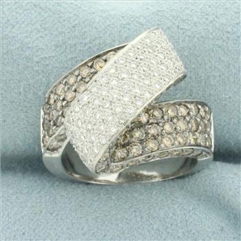 Chocolate and White Diamond Zigzag Ring in 14k White Gold
