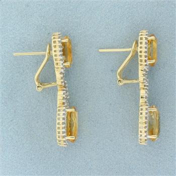 Citrine and Diamond Dangle Earrings in 14k Yellow Gold