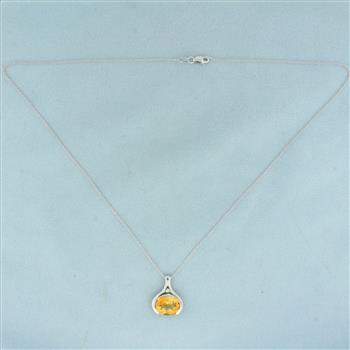 Citrine and Diamond Necklace in 14k White Gold