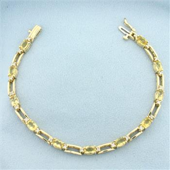 Citrine and Diamond Tennis Bracelet in 14k Yellow Gold
