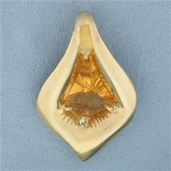 Citrine Designer Abstract Statement Pendant in 14k Yellow Gold