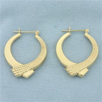 Crossover Ribbon Design Hoop Earrings in 14k Yellow Gold