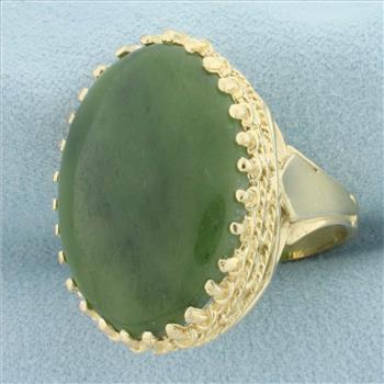Crown Set Jade Statement Ring in 14k Yellow Gold
