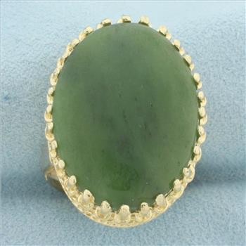 Crown Set Jade Statement Ring in 14k Yellow Gold