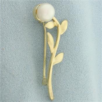 Cultured Akoya Pearl Flower Pin Brooch in 14k Yellow Gold