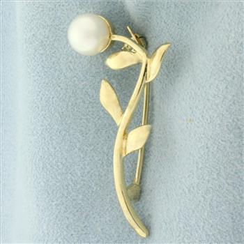 Cultured Akoya Pearl Flower Pin Brooch in 14k Yellow Gold