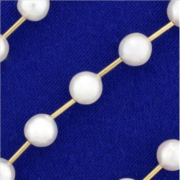 Cultured Pearl and Gold Bar Necklace in 14K Yellow Gold