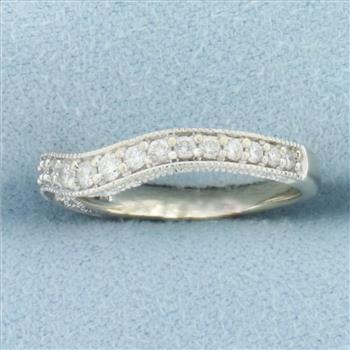 Curved Diamond Wedding Band Ring in 14k White Gold