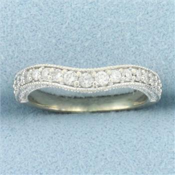 Curved Diamond Wedding Band Ring in 14k White Gold
