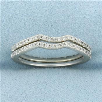Curved Diamond Wedding Band Rings Set of 2 in 14k White Gold
