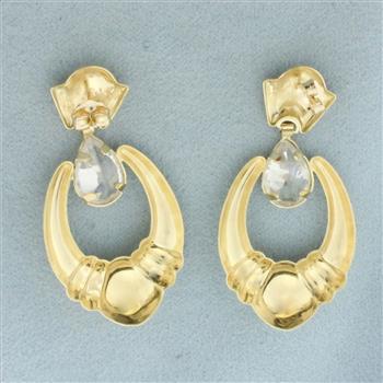 CZ Dangle Doorknocker Earrings in 14k Yellow Gold