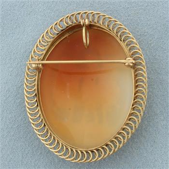 Dancing Three Graces Carved Shell Cameo Pendant or Brooch in 14k Yellow Gold