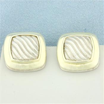 David Yurman Albion Cable Square Earrings in Sterling Silver and 18k Yellow Gold