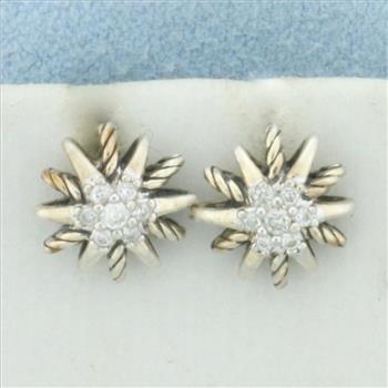David Yurman Diamond Starburst Cable Stud Earrings in Sterling Silver