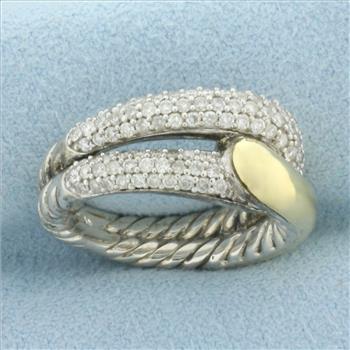 David Yurman Labyrinth Diamond Loop Ring in 18k Yellow Gold and Sterling Silver