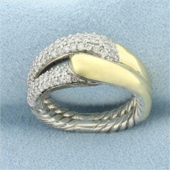 David Yurman Labyrinth Diamond Loop Ring in 18k Yellow Gold and Sterling Silver