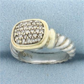 David Yurman Noblesse Diamond Pave Cable Ring in Sterling Silver and 18k Yellow Gold