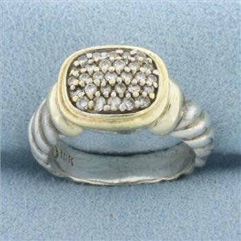 David Yurman Noblesse Diamond Pave Cable Ring in Sterling Silver and 18k Yellow Gold
