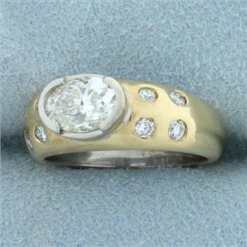 Designer 1.5ct TW Oval Diamond Engagement Ring in 14K Yellow and White Gold