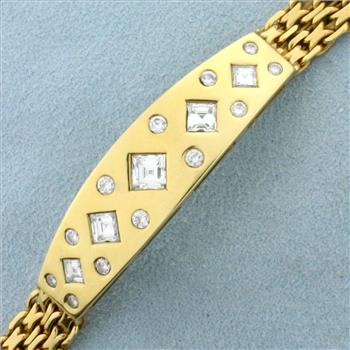 Designer 3ct Square Emerald and Round Diamond Bracelet in 18k Yellow Gold